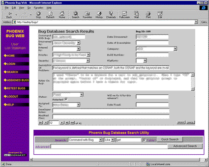 Visio Phoenix Bug Database Web Site Screen Shot